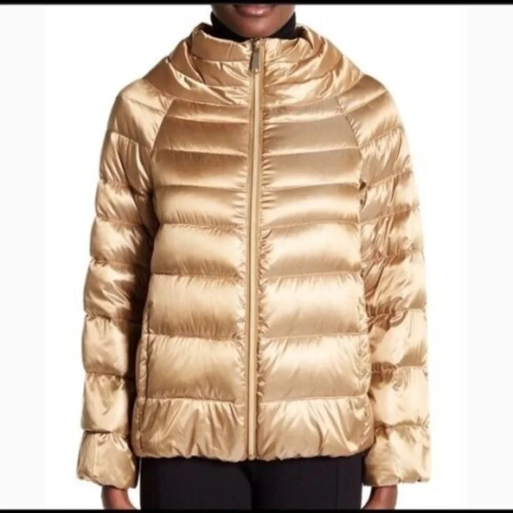 Sam Edelman Womens Gold Puffer Down Jacket Coat Size Large Medium - Picture 1 of 10